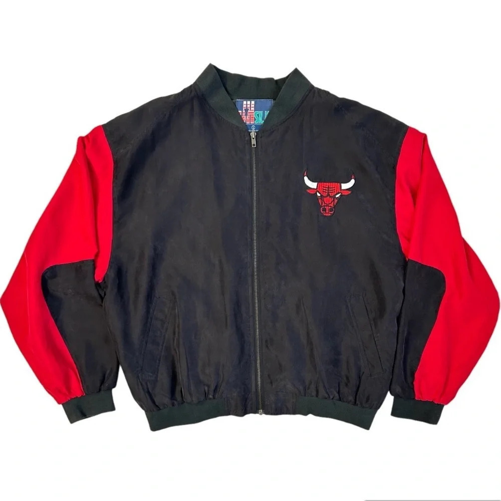 Chicago Bulls JH Silk Lightweight Black & Red Jacket Size Large